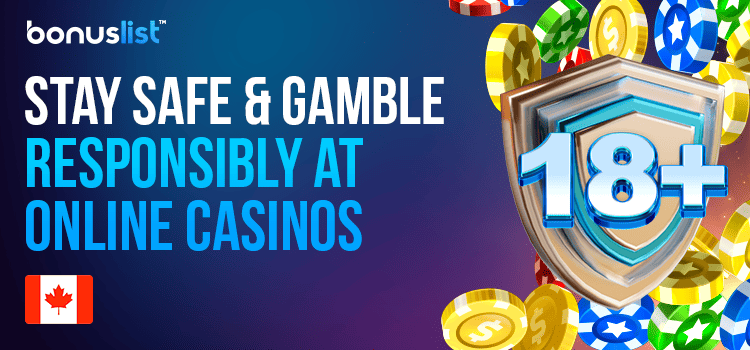 An 18+ logo with a shield and some coins for stay safe and gamble responsibly at online casinos