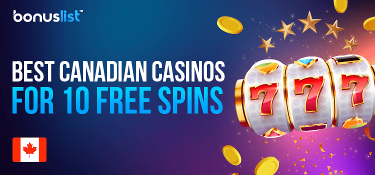 A slot machine with some gold coins and stars around it for the Best Casinos for 10 Free Spins in Canada