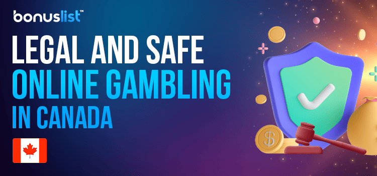 A security shield with check mark and a gavel for legal and safe online gambling in Canada