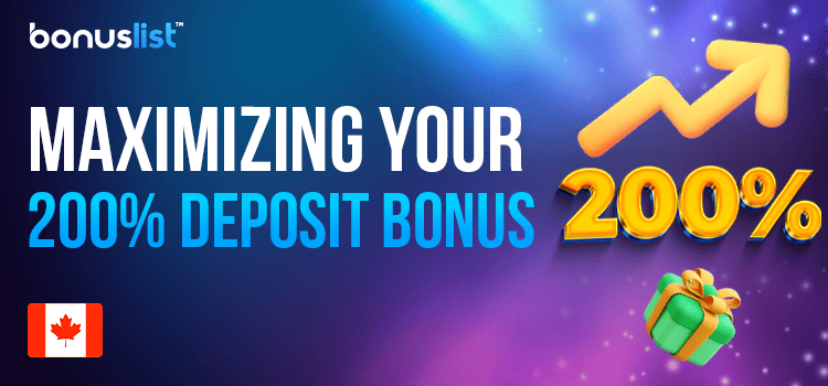 An upward arrow with a gift box for maximizing 200% deposit bonus