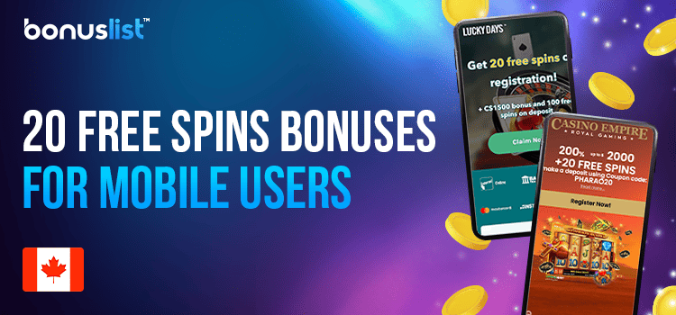 20 free spins offer displays on mobile devices for 20 free spins bonuses for mobile users