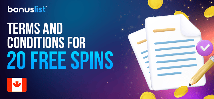 A notepad with a pen and checkmark for different terms and conditions for 20 free spins