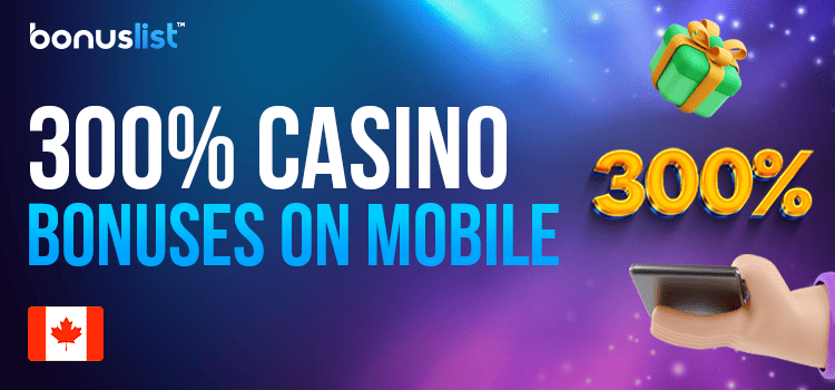 A hand-pick mobile phone with a gift box for 300 casino bonuses on a mobile