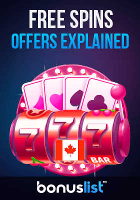 A casino reel with a deck of cards explains the free spins offers