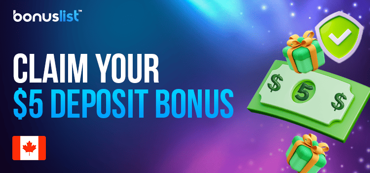 $5 dollar bill, a gift box and check mark for claiming your five dollar deposit bonus