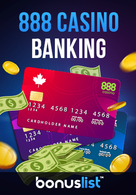 Banking cards, cash and coins for banking options in 888 Casino