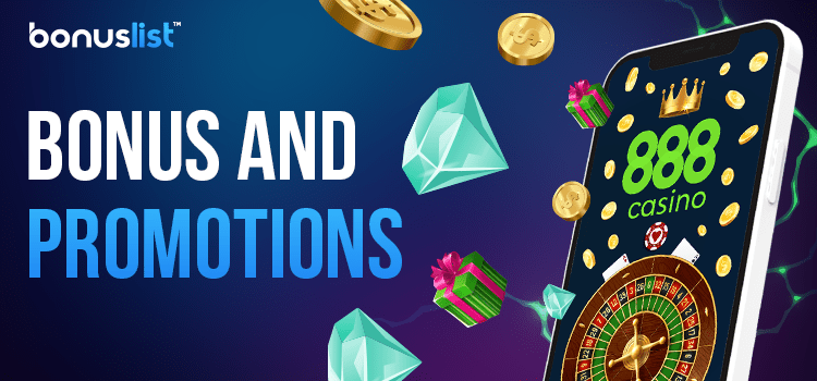 Different bonus and promotions items are coming from a 888 casino mobile phone app