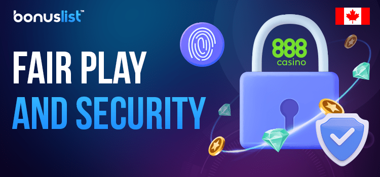 A padlock and fingerprint sensor with a security logo for fair play and security in 888 Casino Canada