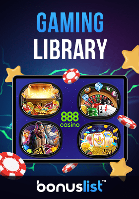 Available games in 888 Casino are displayed on a tablet