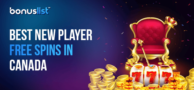 A casino slot reel, coins and a gold chair for the best new player free spins in Canada