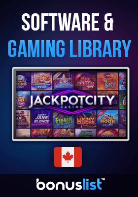 Jackpot City Casino gaming library screen with a Canadian flag