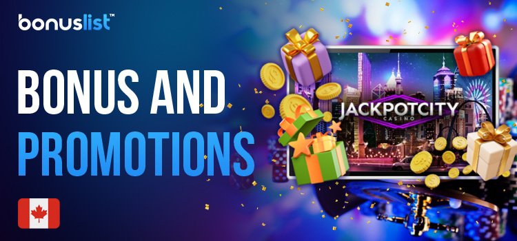 A lot of gift boxes, gold coins, stars and gaming items for different kinds of Bonus and promotions in Jackpot City Casino