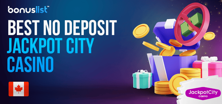 Some gift boxes with gold coins and a cash bundle with a NO sign for the best no deposit Jackpot City casino