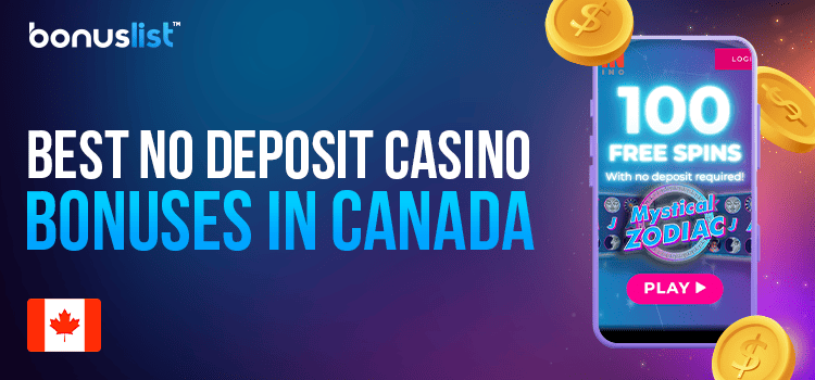 A no deposit offer displays on a mobile phone and some gold coins around it for the best no deposit casino bonuses in Canada