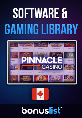 Pinnacle Casino gaming library screen with a Canadian flag