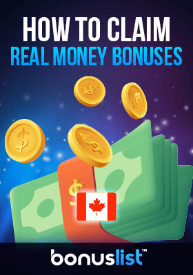 A bundle of cash and some coins shows how to claim real money bonuses