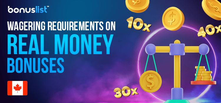 A golden scale is measuring coins indicates the wagering requirements of real money bonuses