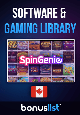 Spin Genie Casino gaming library screen with a Canadian flag