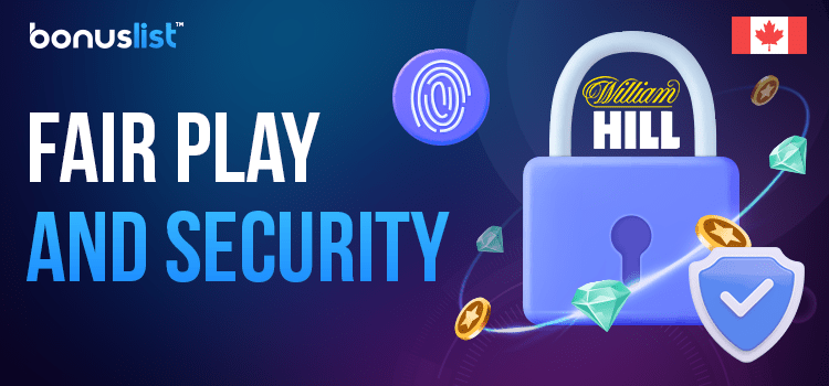 A padlock and fingerprint sensor with a security logo for fair play and security in William Hill Casino Canada