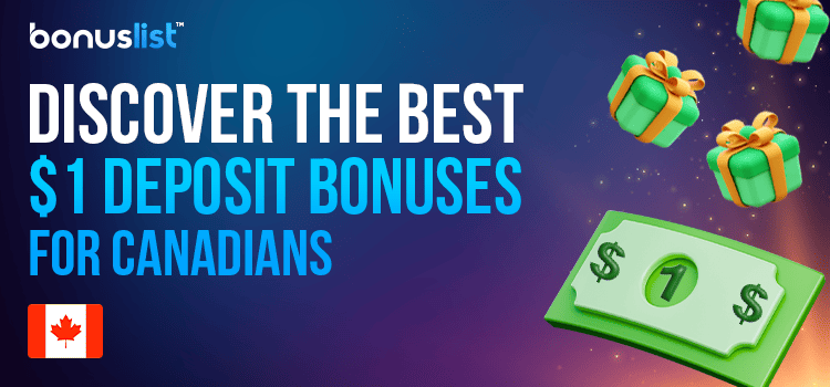 Some gift boxes with a dollar bill for discovering the best $1 deposit bonuses for Canadians