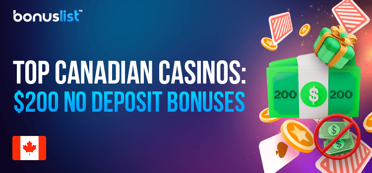 A bundle of cash, some playing cards, casino chips and a gift box for the best Canadian $200 no deposit bonuses