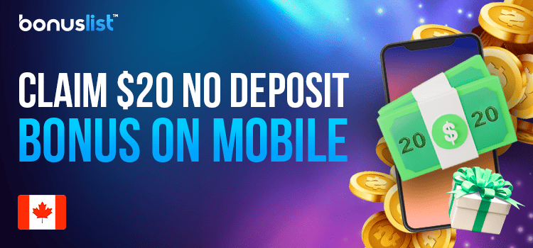 $20 bills, mobile phone and gold coins for claiming your $20 no deposit bonus on mobile