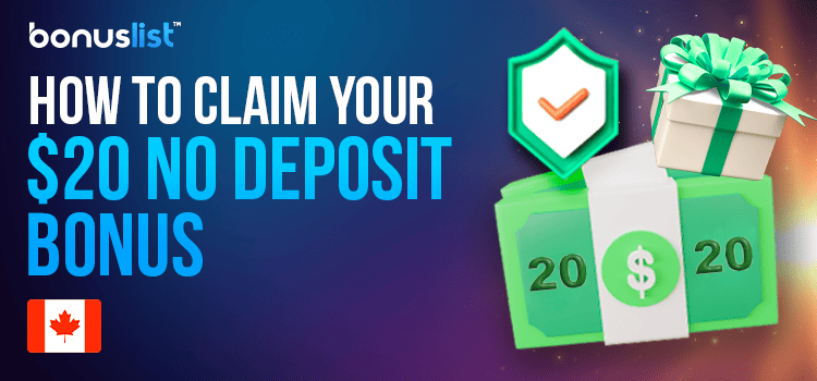 $20 bills, gift box, and check mark for how to claim your $20 no deposit bonus