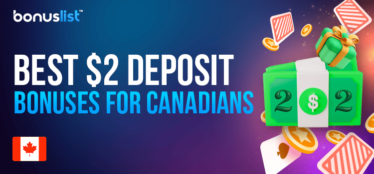 A bundle of cash, some playing cards, casino chips and gift box for Best $2 Deposit Bonuses for Canadians