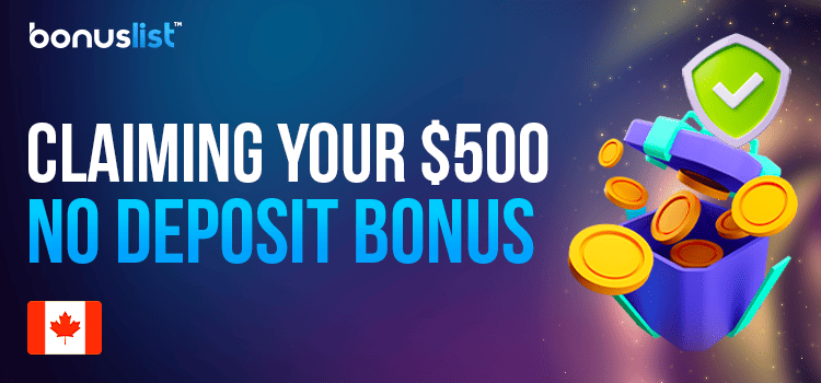 Gold chips coming out of the gift box for claiming your $500 no deposit bonus