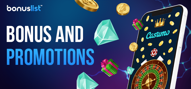 Different bonus and promotions items are coming from a casumo casino mobile phone app