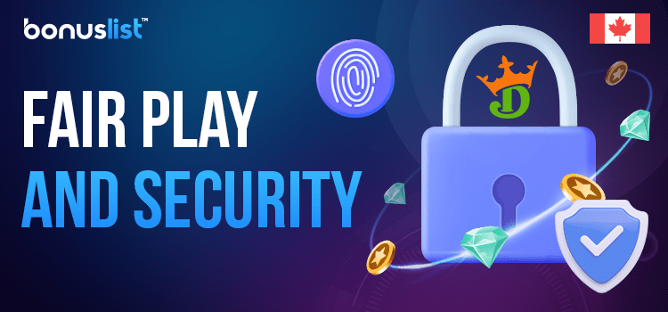 A padlock and fingerprint sensor with a security logo for fair play and security in DraftKings Casino Canada