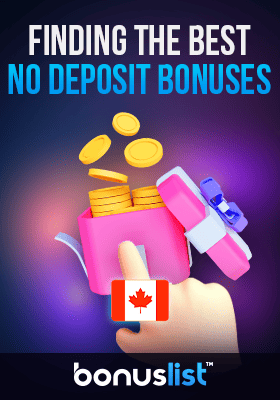 A hand is pointing to a box of gold coins for finding the best no deposit bonuses