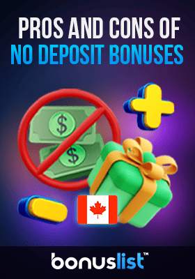 A bundle of cash with a NO sign and a gift box for pros and cons of No deposit bonuses.