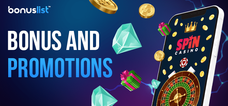 Different bonus and promotions items are coming from a spin casino mobile phone app