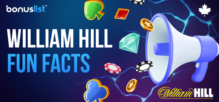 Different casino gaming items are coming from a megaphone speaker about fun facts of William Hill casino Canada