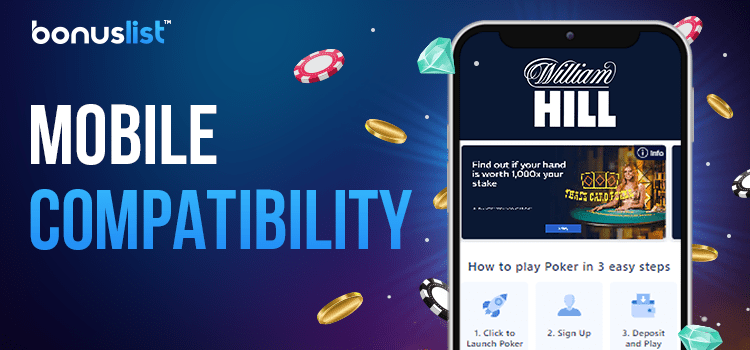William Hill Casino site is loaded perfectly on a mobile phone